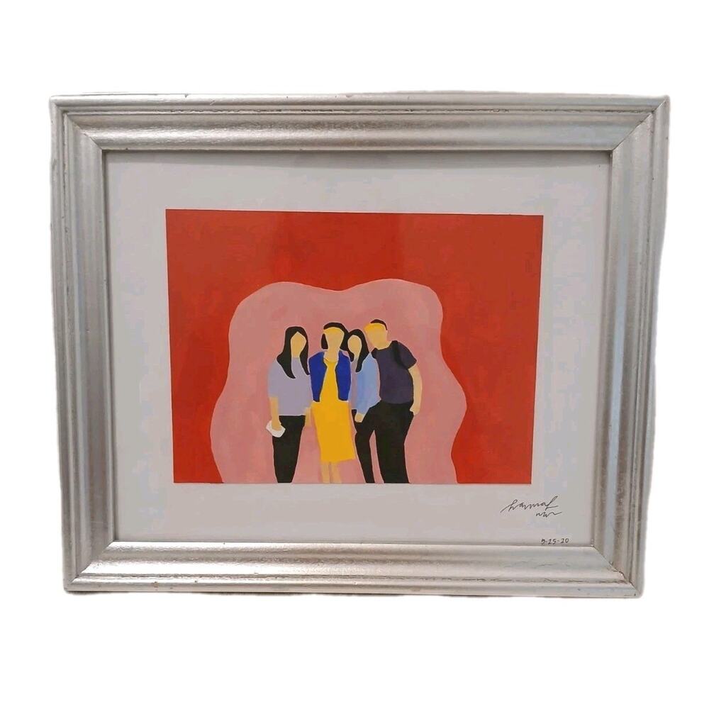 Modern Art Deco People Colorful Watercolor‎ Wooden Frame Tabletop Contemporary